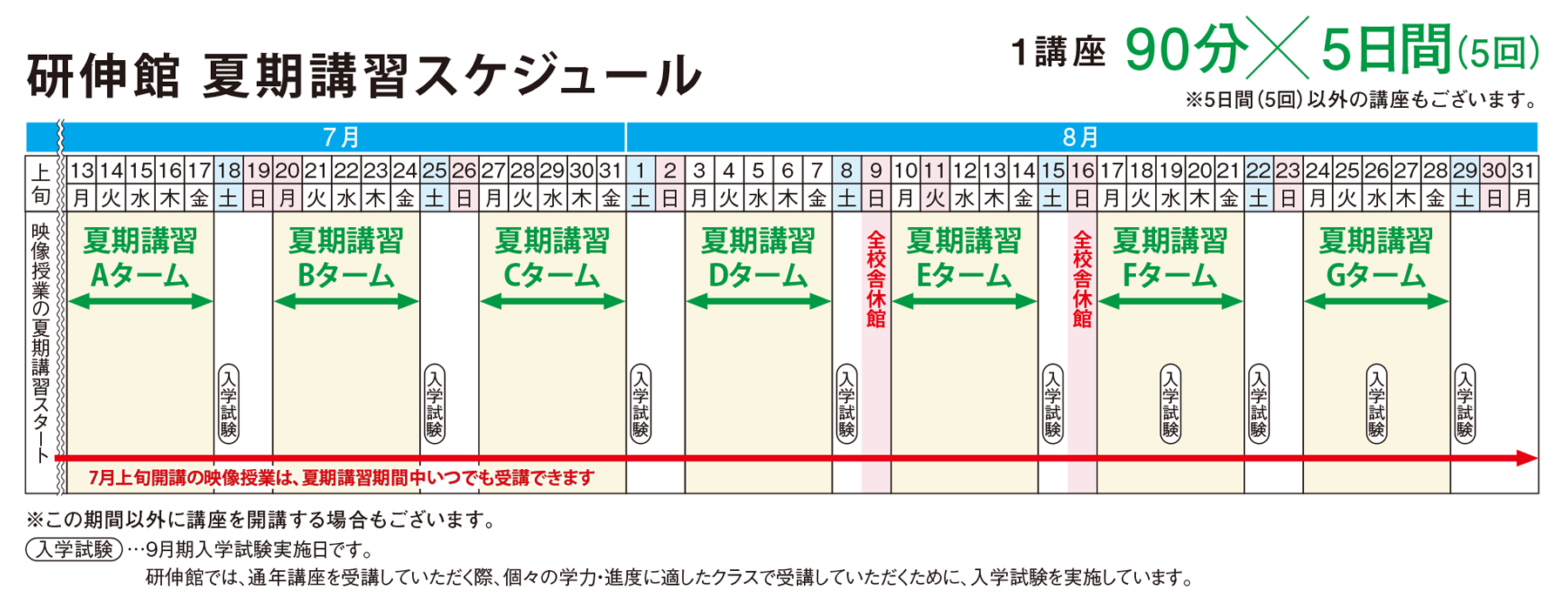 夏期講習2026スケジュール